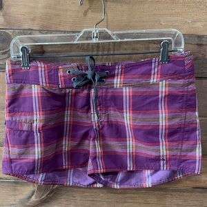 Patagonia Women’s Nylon Board Shorts Purple Plaid Water Outdoors Size 2